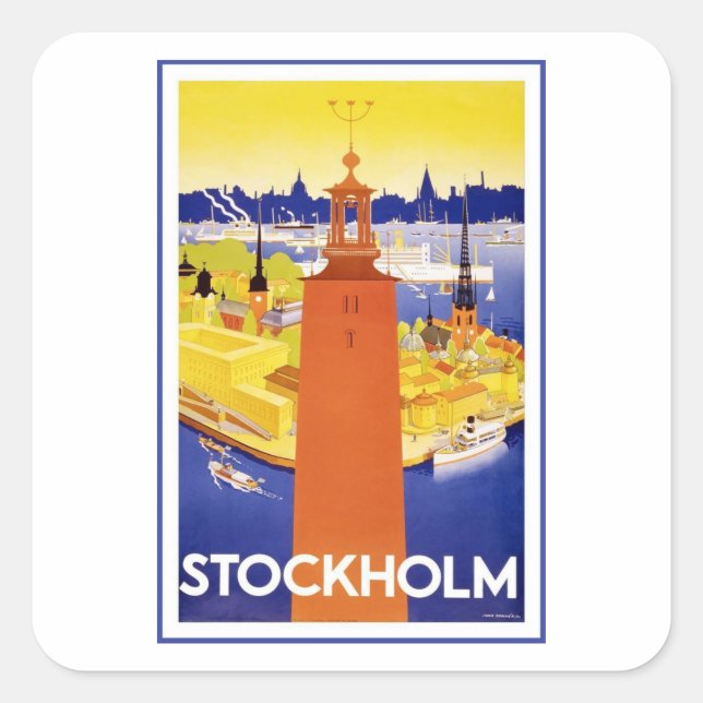 Vintage Stockholm Sweden Square Sticker (Front)