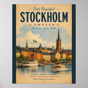 Vintage Stockholm Sweden Travel Poster with Serene