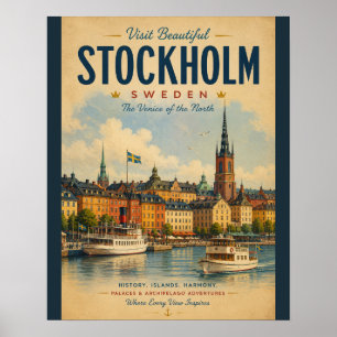 Vintage Stockholm Sweden Travel Poster with Serene