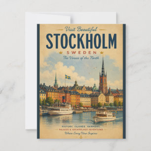 Vintage Stockholm Sweden Travel Poster with Serene Card