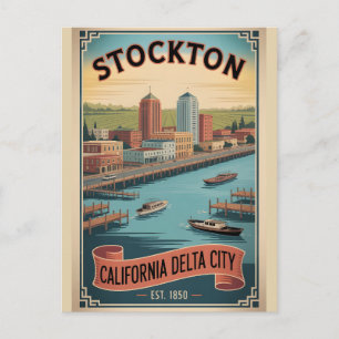 Vintage Stockton California Retro Travel Poster Il Holiday Postcard