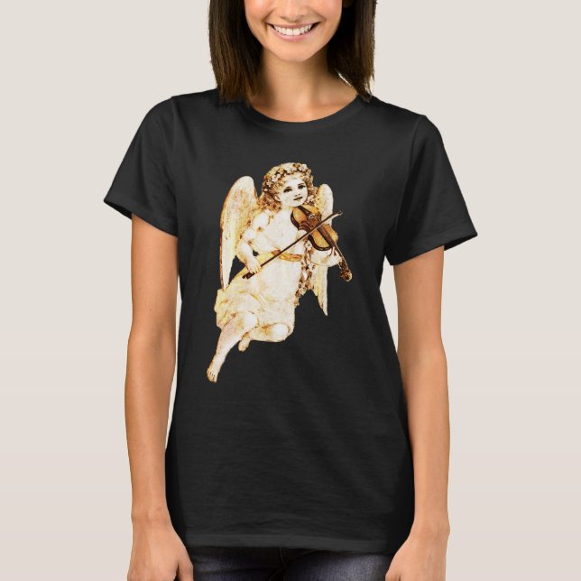 Vintage Stone Angel Playing a Violin T-Shirt (Front)