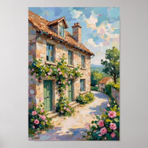 Vintage Stone Cottage Countryside Art Poster