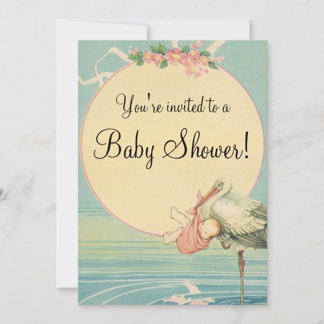 Vintage Stork Baby Shower Invitation (Front)