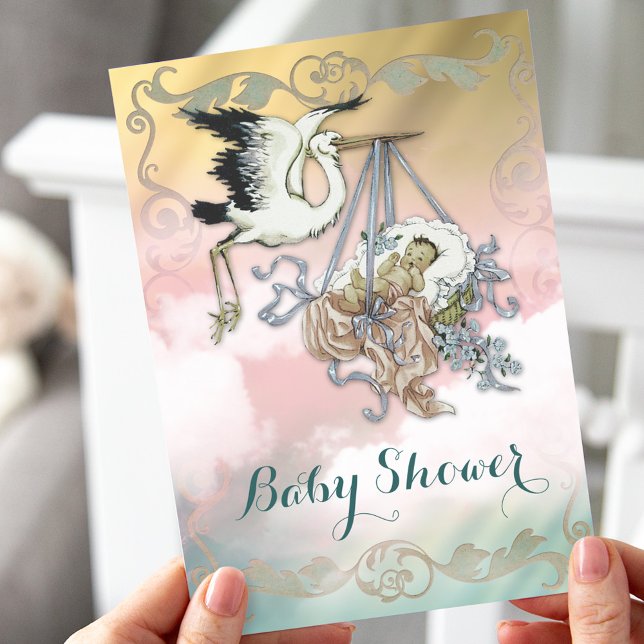 Vintage Stork Baby Shower Invitation (Creator Uploaded)