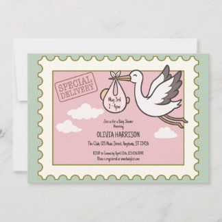 Vintage Stork Baby Shower Invitation
