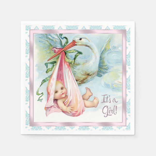 Vintage Stork Baby Shower Napkin (Front)