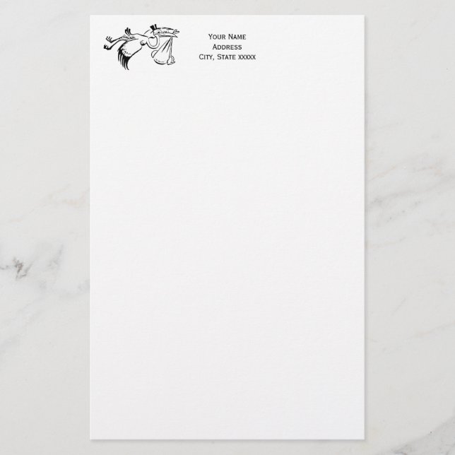 Vintage Stork Delivering a Baby #1 Stationery (Front)