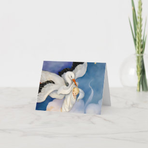 Vintage Stork Delivering Baby Watercolor Thank You Card