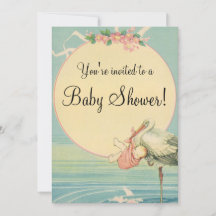 Vintage Stork Pink Blanket, Baby Shower Invitation