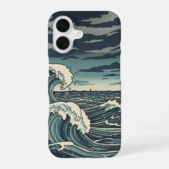 Vintage Stormy Waves iPhone 16 Case (Back)