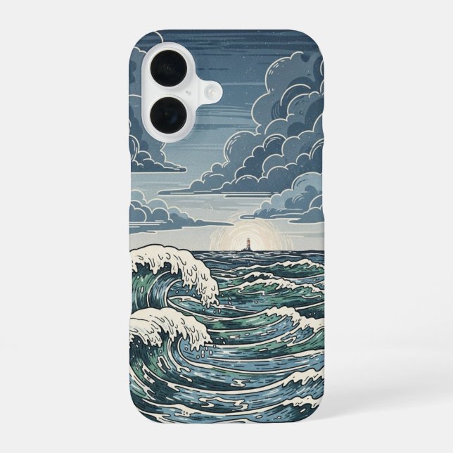 Vintage Stormy Waves iPhone 16 Case (Back)