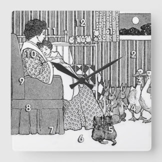 Vintage Story Time in Black & White Square Wall Clock