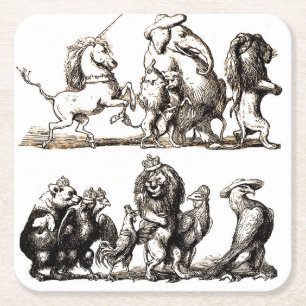 Vintage Storybook Animal Parade: Nursery Wall Art  Square Paper Coaster
