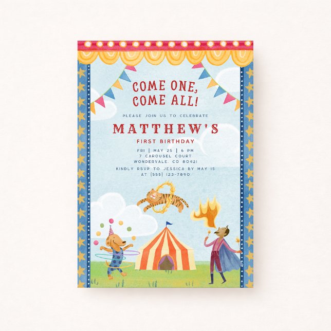 Vintage Storybook Circus First Birthday Invitation (Creator Uploaded)