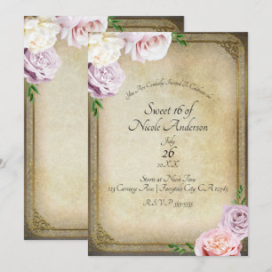 Vintage Storybook Elegant Floral Sweet 16 Party Invitation