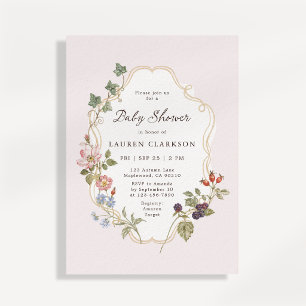 Vintage Storybook Inspired Woodland Floral Baby Invitation