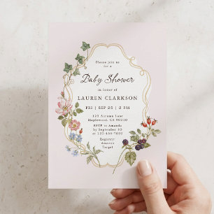 Vintage Storybook Inspired Woodland Floral Baby Invitation