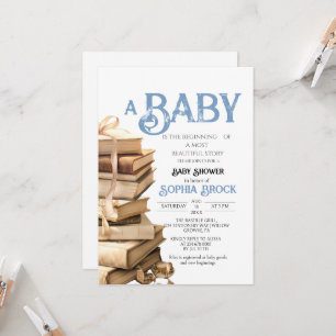 Vintage Storybook Navy Blue Baby Shower Invitation