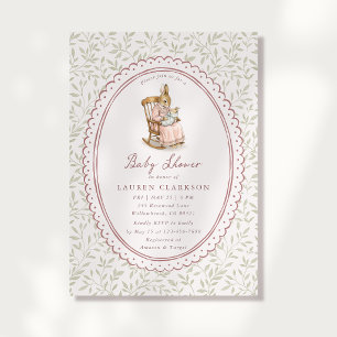 Vintage Storybook Rabbit Blush Baby Shower  Invitation
