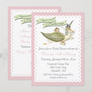 Vintage Storybook Stork Baby Shower Invitations