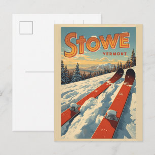 Vintage Stowe, VT outdoor winter trails ski slops  Postcard
