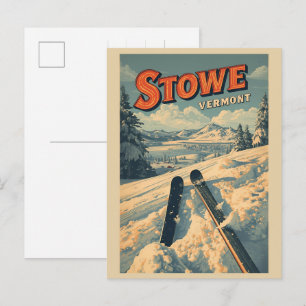 Vintage Stowe, VT outdoor winter trails ski slops  Postcard