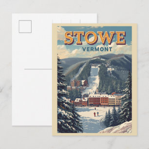 Vintage Stowe, VT outdoor winter trails ski slops  Postcard