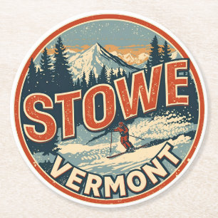 Vintage Stowe, VT outdoor winter trails ski slops Round Paper Coaster