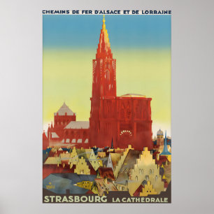 Vintage Strasbourg Cathedral France Travel Poster