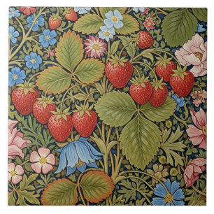 Vintage Strawberries and Flowers Tile