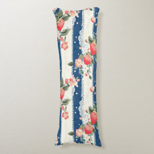 Vintage Strawberries & Blooms on Blue Stripes (2) Body Cushion