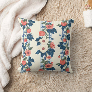 Vintage Strawberries & Blue Leaves Floral Pattern Cushion