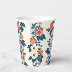 Vintage Strawberries & Blue Leaves Floral Pattern Paper Cups