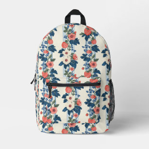 Vintage Strawberries & Blue Leaves Floral Pattern Printed Backpack