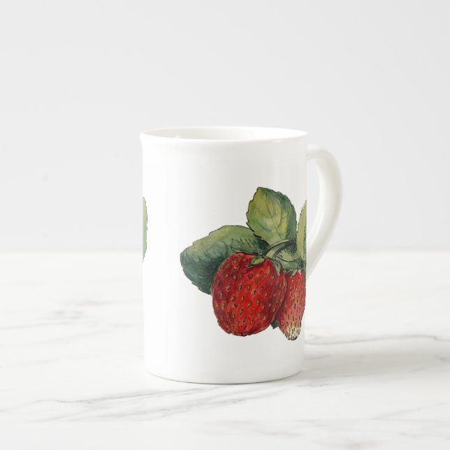 Vintage Strawberries Bone China Mug (Front Right)