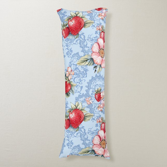 Vintage Strawberries & Flowers Pattern Body Cushion (Front Vertical)