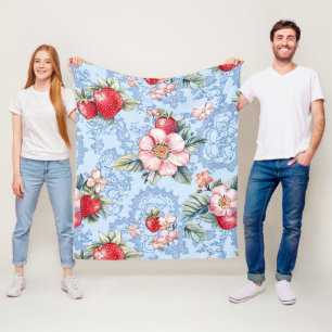 Vintage Strawberries & Flowers Pattern Fleece Blanket