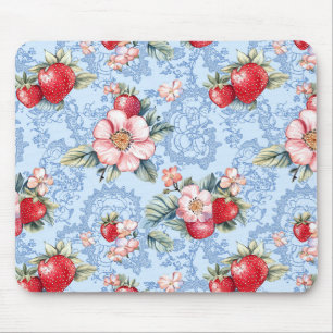 Vintage Strawberries & Flowers Pattern Mouse Pad