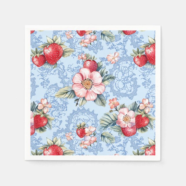 Vintage Strawberries & Flowers Pattern Napkin (Front)