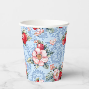 Vintage Strawberries & Flowers Pattern Paper Cups