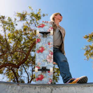Vintage Strawberries & Flowers Pattern Skateboard