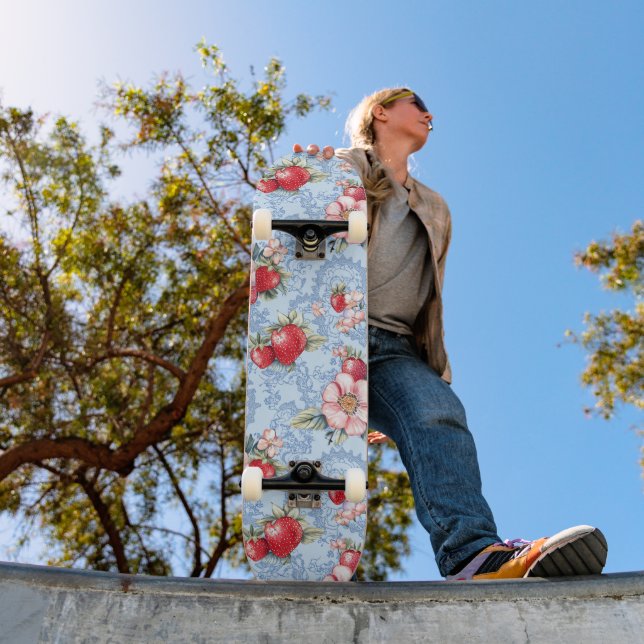 Vintage Strawberries & Flowers Pattern Skateboard (Outdoor 1)