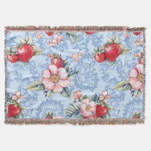 Vintage Strawberries & Flowers Pattern Throw Blanket