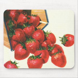 Vintage Strawberries in Basket, Food Fruit Berries Mouse Pad