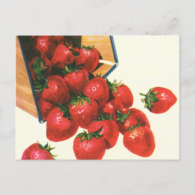 Vintage Strawberries in Basket, Food Fruit Berries Postcard (Front)