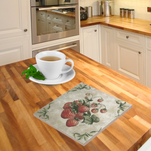 Vintage Strawberries Rustic Ceramic Tile (Creator Uploaded)