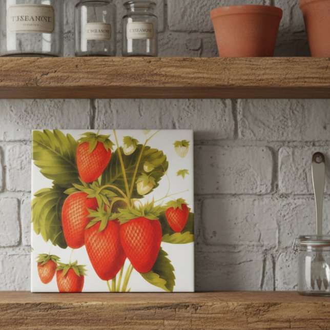 Vintage strawberries with green leaves tile (Creator Uploaded)
