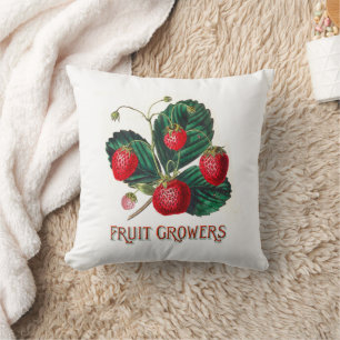 Vintage Strawberries with Leaves Fruit Growers Cushion