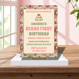 Vintage Strawberry 1st Birthday Party Berry First  Invitation